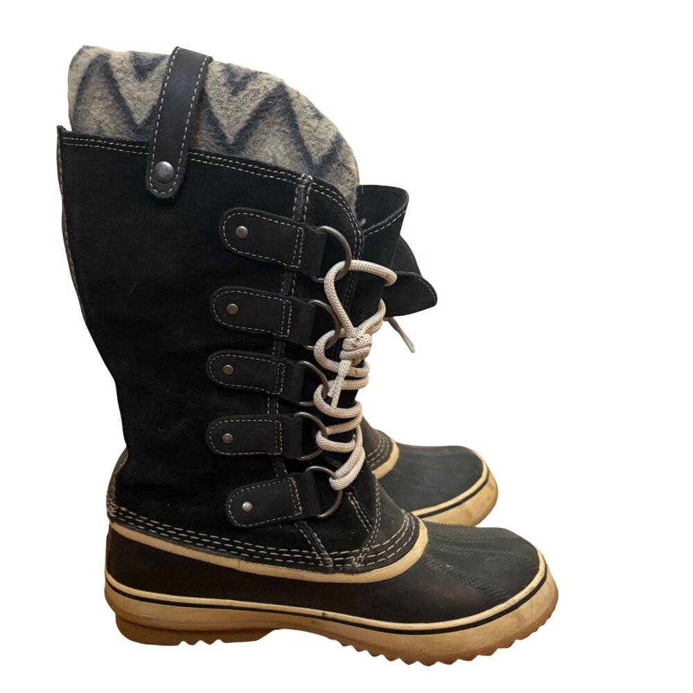 Sorel Joan of Arctic Knit II Waterproof Winter Boots Black Womens Size 9 Lace Up - Picture 7 of 9